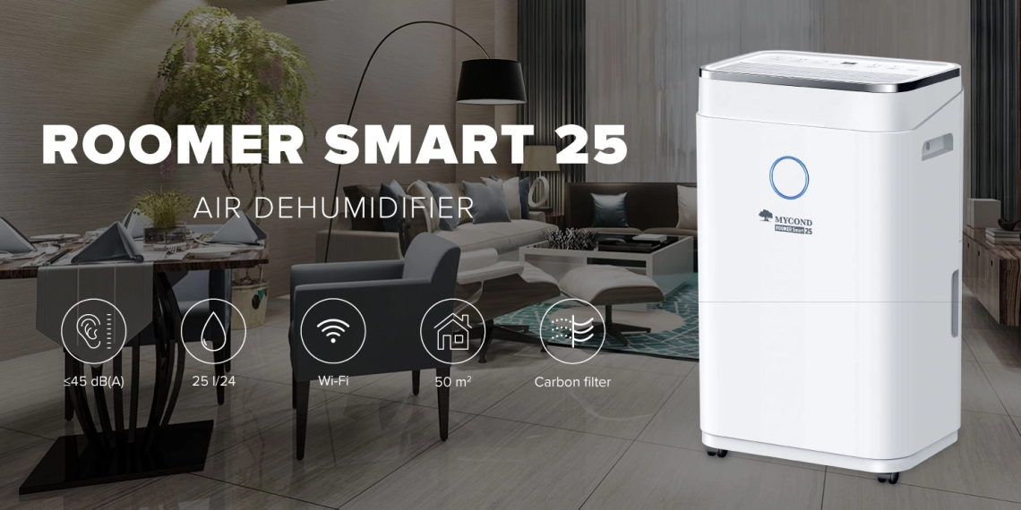 Kompakt luftavfuktare MyCond Roomer Smart 25 för stora rum.
