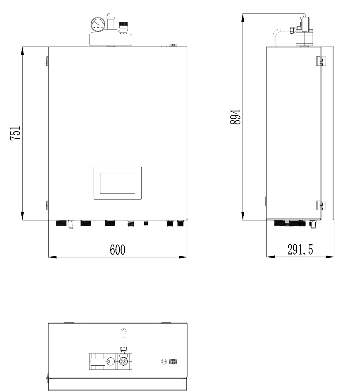 Diagram som illustrerar måtten på inomhusenheten för MyCond BeeSmart värmepumpar.