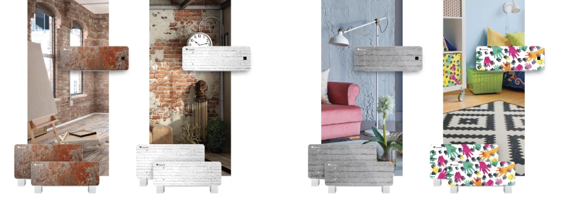 Modern golvstående fläktkonvektor från MyCond Silver Glass-serien.