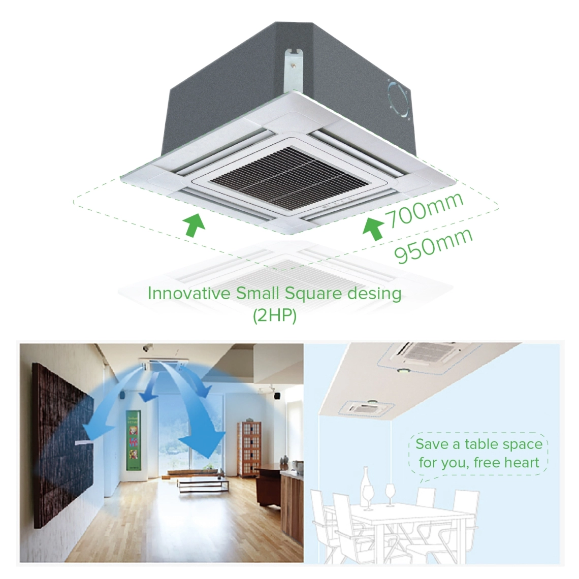 MyCond 4-vägskassett (570*570) kompakta mått innovativ design och jämn luftfördelning
