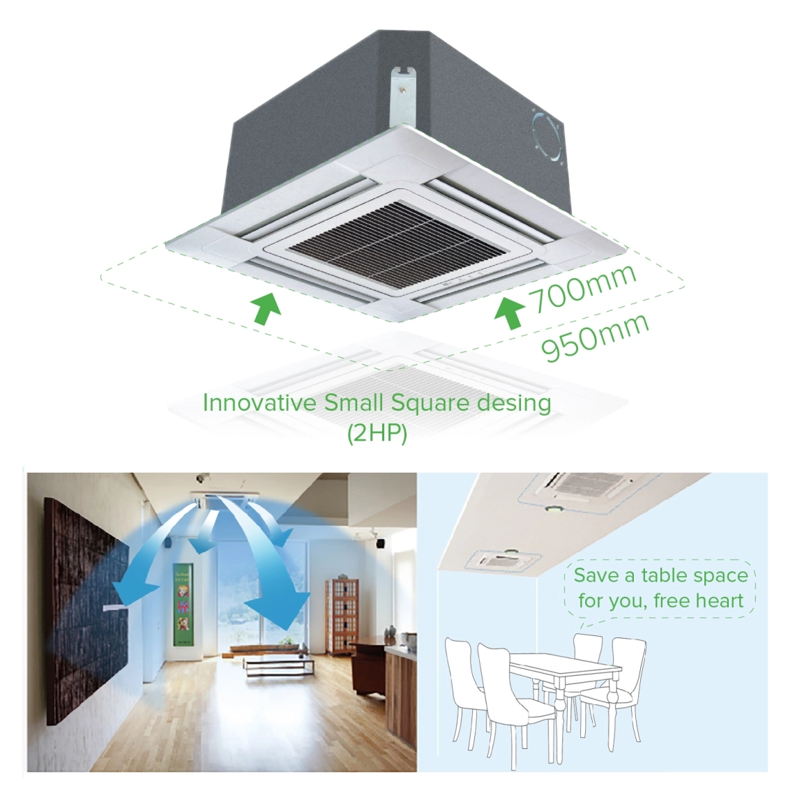 MyCond 4-vägskassett (840*840) kompakta mått innovativ design och jämn luftfördelning