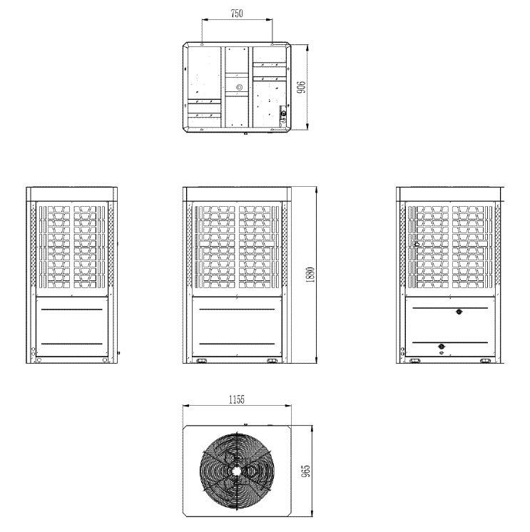 MyCond Diagram som visar dimensioner för propan MCU-YHP expansionsmoduler.