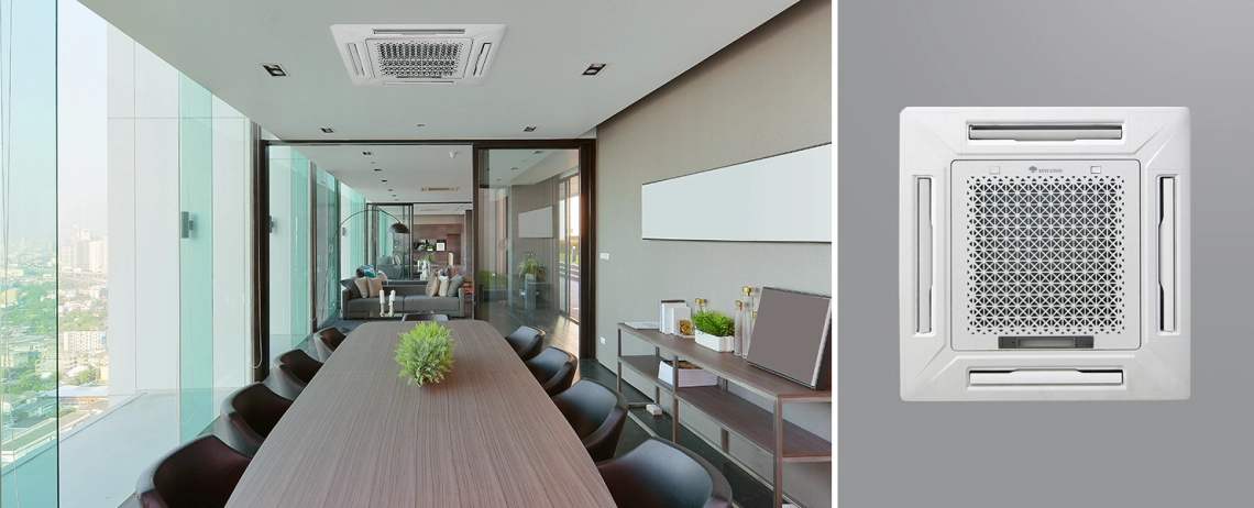 MyCond MCFK-T2 Modern 4-vägs kassettfläktkonvektor med energieffektiv design.