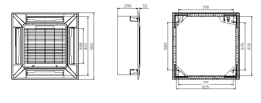 MyCond MCFK-T2 Snygg och elegant design av 4-vägs kassettfläktkonvektor i tak.