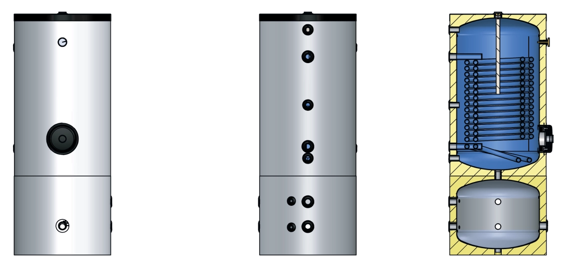 MyCOnd MT 100/200 HP, MT 100/300 HP Bilden visar den isolerade konstruktionen av en kombinerad lagringstank.
