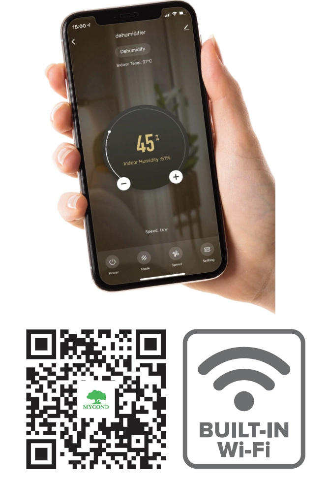 MyCond Roomer Smart 25 avfuktare med energieffektiva funktioner.