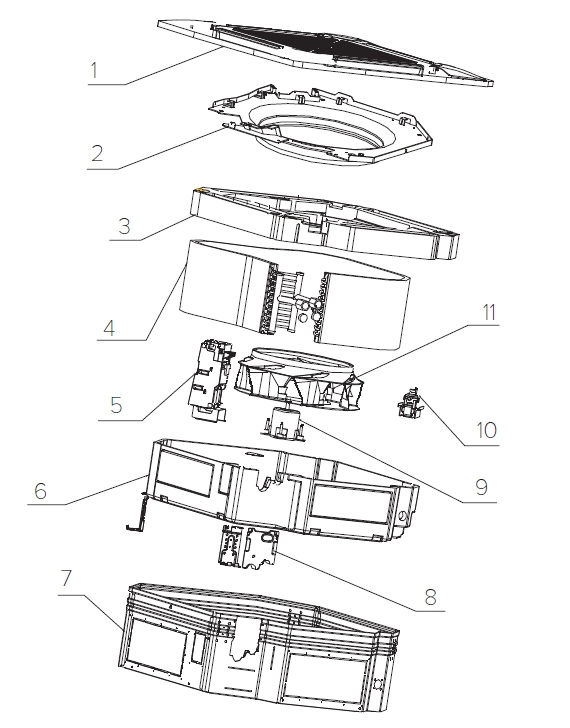 MyCond Schematisk ritning av fläktkonvektorer med 4-vägskassett från MCFK-T2-serien.