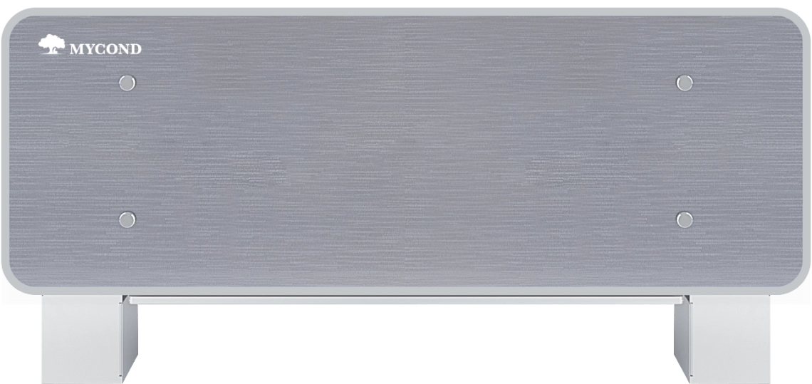 MyCond Silver Glass Low Snygg fläktkonvektor i silverglas för effektiv luftkonditionering.