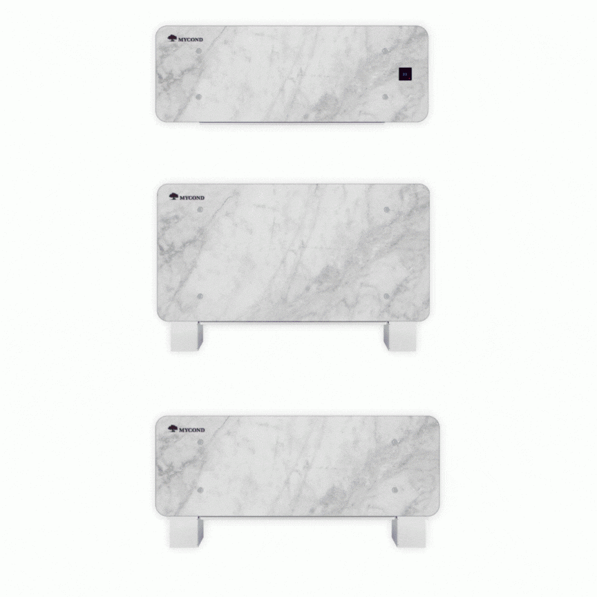 MyCond Silver Glass Wall Modern väggmonterad fläktkonvektor i silverfärgad glasdesign.