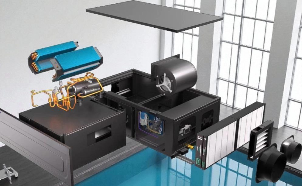 Kanalfuktare för bassänger med luftuppvärmning Mycond MSHAC