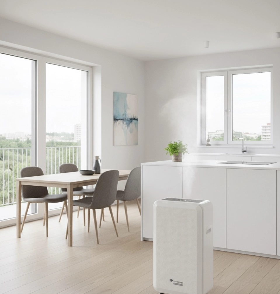 Luftavfuktare tyst l&auml;ge energibesparande arbete vid l&aring;ga temperaturer Mycond Roomer Smart 12