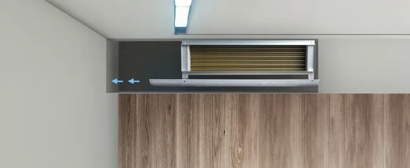 Fördelar med kanaliserad installation av fläktkonvektorer under taket: exempel på Mycond MCFC